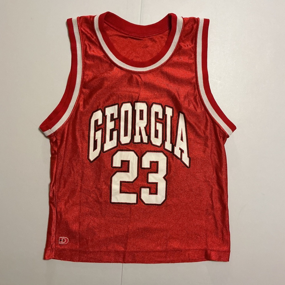 VTG USA Made Georgia Bulldogs Basketball Jersey Kids Red White Mesh Sporty 23